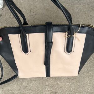 Jcrew Leather Sophisticated Black and Cream Tote Bag